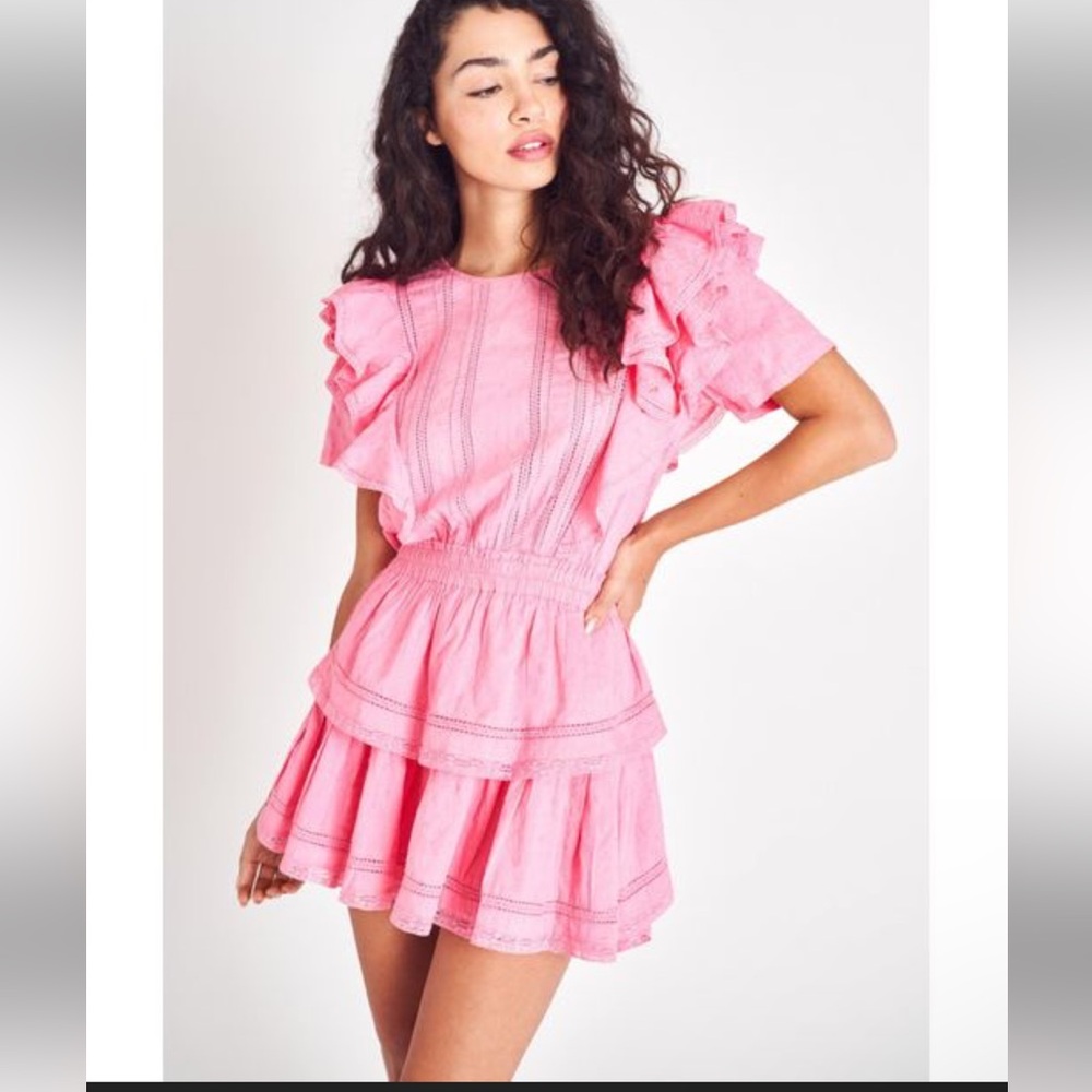 LoveShackFancy Pink Ruffle Tiered Mini Dress